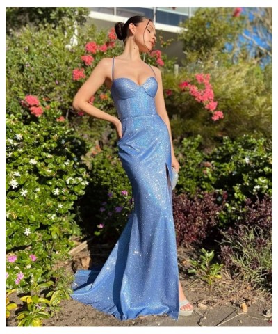 Glitter Halter Mermaid Prom Dresses with Slit for Women 2024 Spaghetti Strap Satin Long Formal Evening Gowns 818 Burnt Orange...