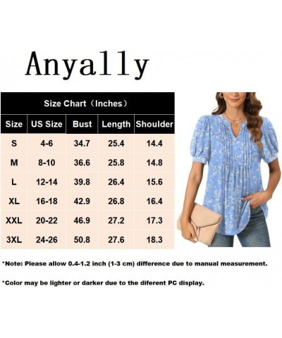 Womens Summer Dressy Casual Blouse Puff Short Sleeve Tunic Tops Pleated T-Shirts for Work Pleated Flower White $13.99 Tops