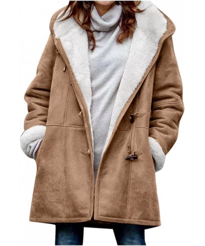 Coats for Women Dressy, Womens Winter Thicken Fleece Lined Parka Winter Coat Hooded Jacket with Pockets Overcoat Khaki $10.23...