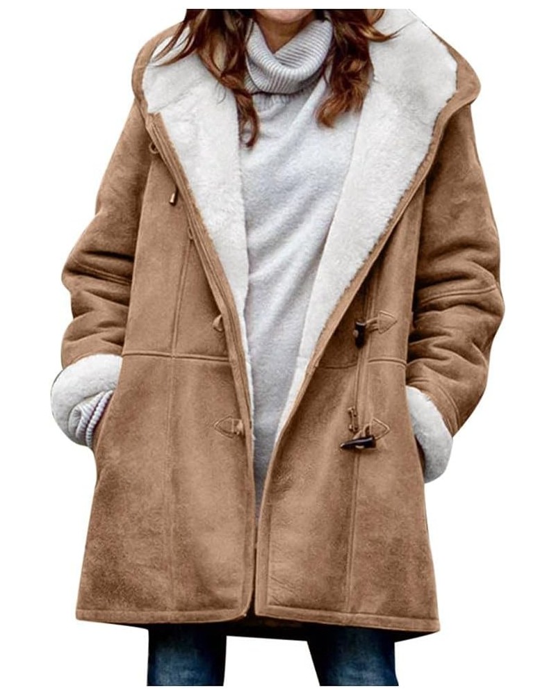 Coats for Women Dressy, Womens Winter Thicken Fleece Lined Parka Winter Coat Hooded Jacket with Pockets Overcoat Khaki $10.23...