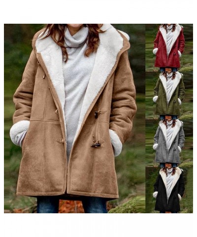 Coats for Women Dressy, Womens Winter Thicken Fleece Lined Parka Winter Coat Hooded Jacket with Pockets Overcoat Khaki $10.23...