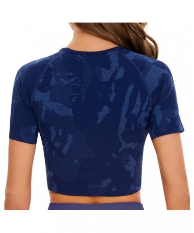 Women's Workout Crop Top Seamless Athletic Yoga Short Sleeve Fitness Compression Shirt Tight Tee Gym Crop Tops. 2 Camoblue $1...