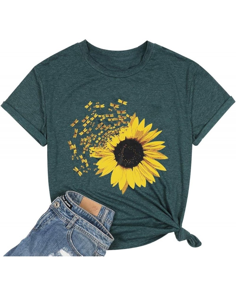 Sunflower Shirts for Women Cute Dandelion Graphics Tshirt Summer Women Short Sleeve Tee Tops Green $10.58 T-Shirts