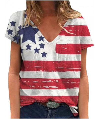 4th of July 2024 Tshirts for Women Fashion American Flag Top Patriotic Stars Stripes T-Shirts Independence Day Blouses White ...