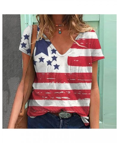 4th of July 2024 Tshirts for Women Fashion American Flag Top Patriotic Stars Stripes T-Shirts Independence Day Blouses White ...