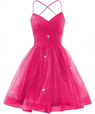 Tulle Homecoming Dresses for Teens Spaghetti Straps Short Prom Dresses Backless Cocktail Gowns Hot Pink $36.26 Dresses