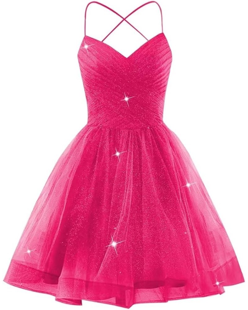 Tulle Homecoming Dresses for Teens Spaghetti Straps Short Prom Dresses Backless Cocktail Gowns Hot Pink $36.26 Dresses