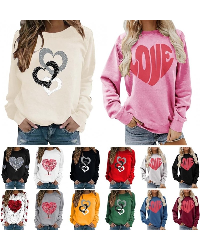 Valentine Sweatshirt Women Cute Love Heart Print Graphic Shirt Pullover Crewneck Long Sleeve Tops Loose Funny Comfy A-pink $7...