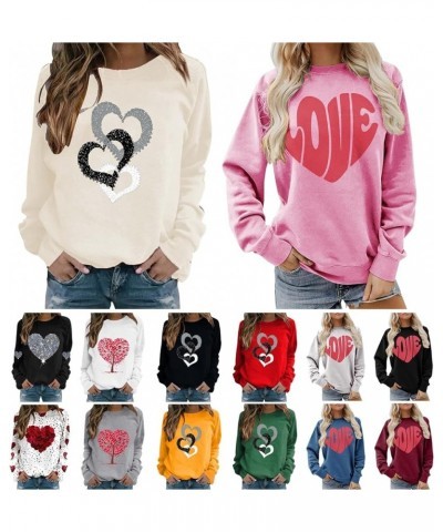 Valentine Sweatshirt Women Cute Love Heart Print Graphic Shirt Pullover Crewneck Long Sleeve Tops Loose Funny Comfy A-pink $7...