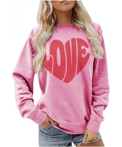 Valentine Sweatshirt Women Cute Love Heart Print Graphic Shirt Pullover Crewneck Long Sleeve Tops Loose Funny Comfy A-pink $7...