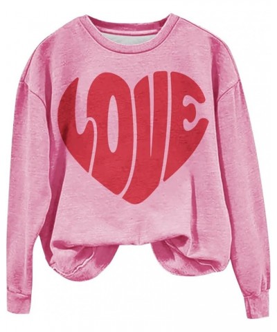 Valentine Sweatshirt Women Cute Love Heart Print Graphic Shirt Pullover Crewneck Long Sleeve Tops Loose Funny Comfy A-pink $7...