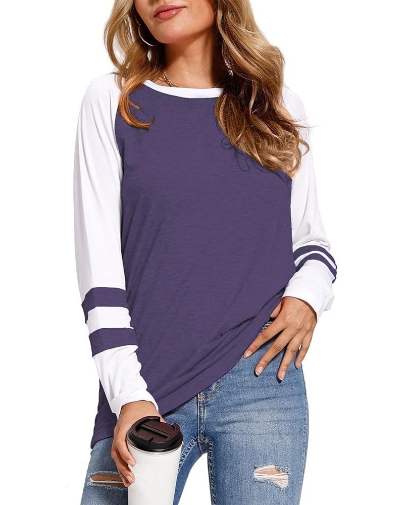 Womens Tops Long Sleeve Shirts for Women Casual Loose Tees Classic Tshirts Fall Clothes Purple White $12.25 Tops