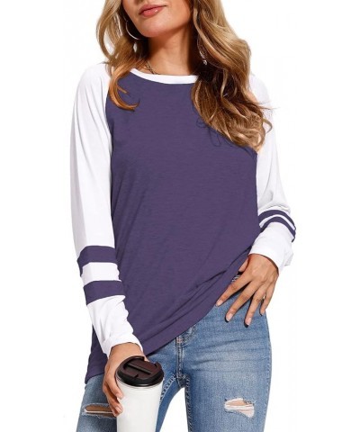 Womens Tops Long Sleeve Shirts for Women Casual Loose Tees Classic Tshirts Fall Clothes Purple White $12.25 Tops