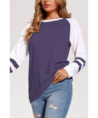 Womens Tops Long Sleeve Shirts for Women Casual Loose Tees Classic Tshirts Fall Clothes Purple White $12.25 Tops