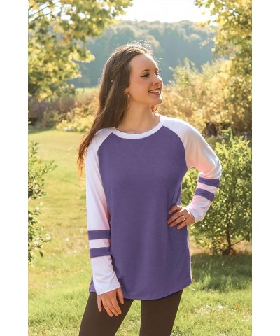 Womens Tops Long Sleeve Shirts for Women Casual Loose Tees Classic Tshirts Fall Clothes Purple White $12.25 Tops