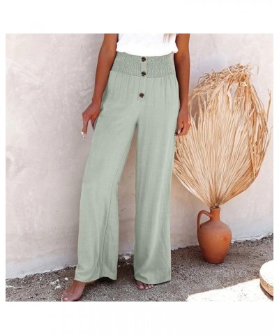 Wide Leg Linen Pants for Women Elastic High Waist Pant Drawstring Lounge Trousers with Pockets Breathable Summer Pants C03-gr...