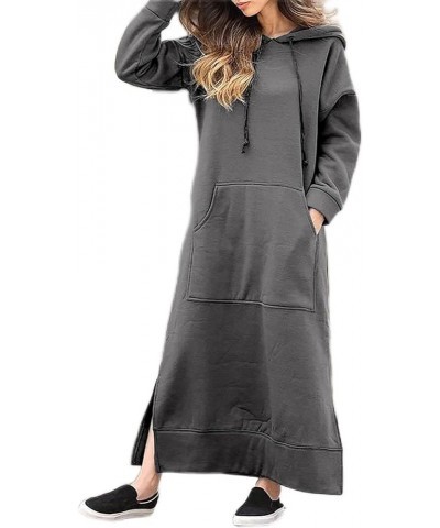 Women's Maxi Long Hoodie Dress Plus Size Long Sleeve Side Split Loose Casual Hooded Sweatshirt Dresses with Pockets 01dark Gr...