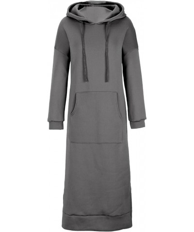 Women's Maxi Long Hoodie Dress Plus Size Long Sleeve Side Split Loose Casual Hooded Sweatshirt Dresses with Pockets 01dark Gr...