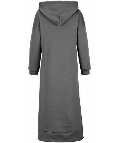 Women's Maxi Long Hoodie Dress Plus Size Long Sleeve Side Split Loose Casual Hooded Sweatshirt Dresses with Pockets 01dark Gr...