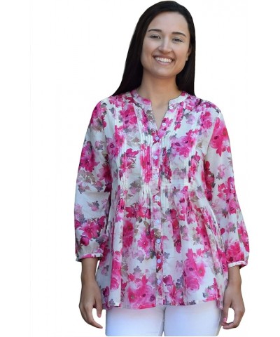 AV Hand Block Printed V Neck Tunic Solid Red $12.71 Tops