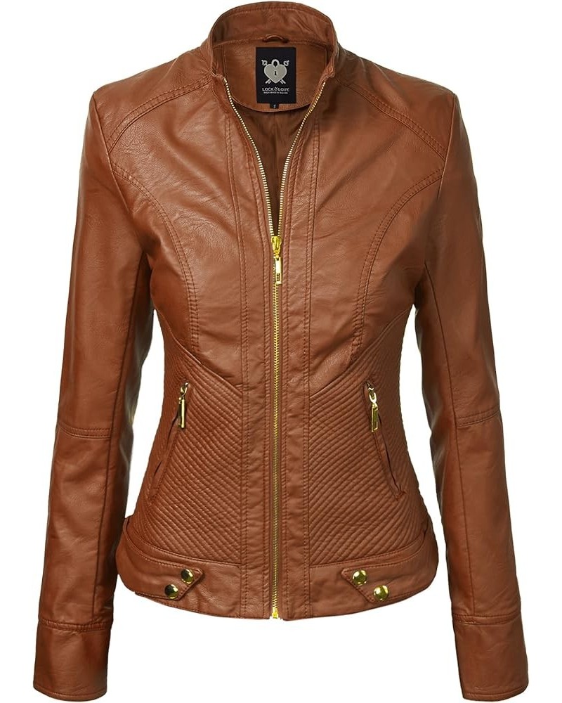 Women's Faux leather Motocycle Biker Jacket Coat Wjc747_camel $31.26 Coats