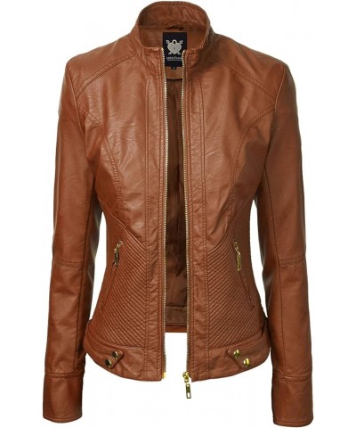 Women's Faux leather Motocycle Biker Jacket Coat Wjc747_camel $31.26 Coats