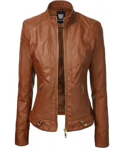 Women's Faux leather Motocycle Biker Jacket Coat Wjc747_camel $31.26 Coats