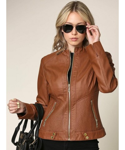 Women's Faux leather Motocycle Biker Jacket Coat Wjc747_camel $31.26 Coats