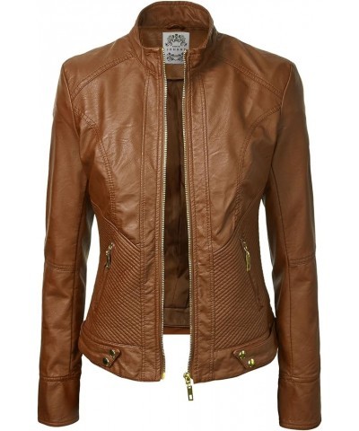 Women's Faux leather Motocycle Biker Jacket Coat Wjc747_camel $31.26 Coats