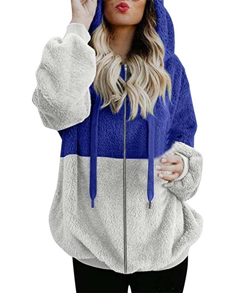 Zipper Hoodies For Women Trendy Oversized Casual Sherpa Pullover Fuzzy Fleece Hoodie Outwear Coat with Pocket New-10-blue $7....