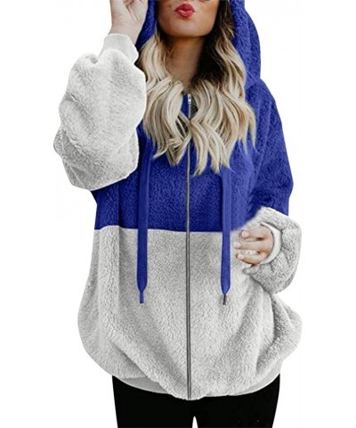 Zipper Hoodies For Women Trendy Oversized Casual Sherpa Pullover Fuzzy Fleece Hoodie Outwear Coat with Pocket New-10-blue $7....