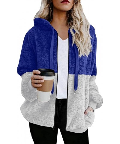 Zipper Hoodies For Women Trendy Oversized Casual Sherpa Pullover Fuzzy Fleece Hoodie Outwear Coat with Pocket New-10-blue $7....