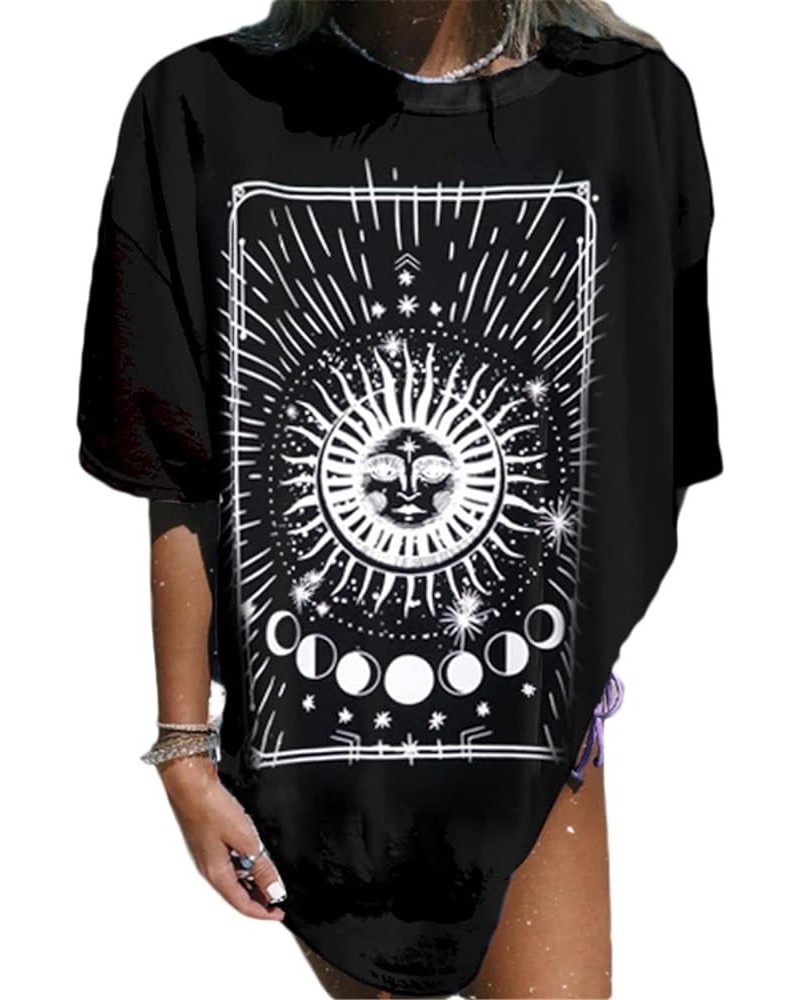 Womens Round Neck Oversized Tshirts Loose Casual Summer Shirts Junior Tops Boyfriend Graphic Tees Tblack $11.00 T-Shirts