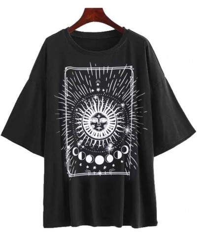 Womens Round Neck Oversized Tshirts Loose Casual Summer Shirts Junior Tops Boyfriend Graphic Tees Tblack $11.00 T-Shirts