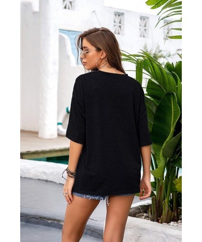 Womens Round Neck Oversized Tshirts Loose Casual Summer Shirts Junior Tops Boyfriend Graphic Tees Tblack $11.00 T-Shirts