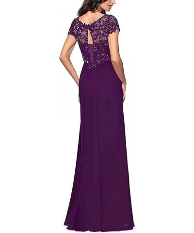 Women's Lace Appliques Mother of The Bride Dresses V-Neck Chiffon Long Formal Evening Gowns with Sleeve Grey $27.20 Dresses