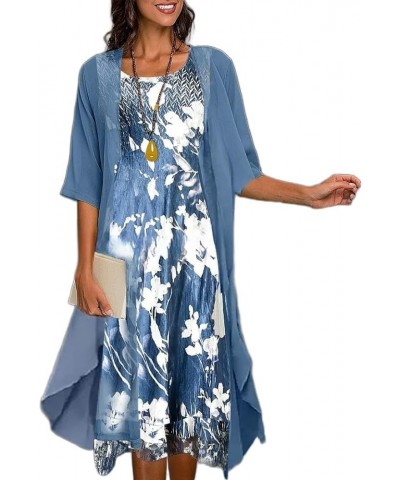 Womens Floral Lace Flowy Chiffon Midi Dresses with Jacket 2 Piece Set Elegant Cocktail Party Dress for Women 32blue-a $19.97 ...