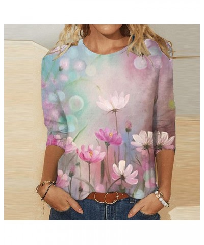 Women's 3/4 Sleeve T-Shirts Blouses Tshirts Dressy Cute Floral Tee Summer O-Neck Casual Three Quarter Sleeve Tops Pink $6.71 ...