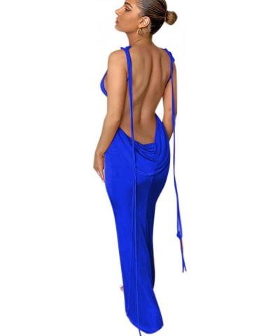 Women Maxi Dress Sexy Backless Draped Elegant Sleeveless Spaghetti Strap Evening Long Dress for Club Party Beach Blue $22.02 ...