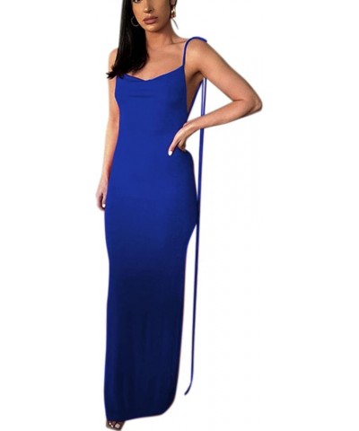 Women Maxi Dress Sexy Backless Draped Elegant Sleeveless Spaghetti Strap Evening Long Dress for Club Party Beach Blue $22.02 ...