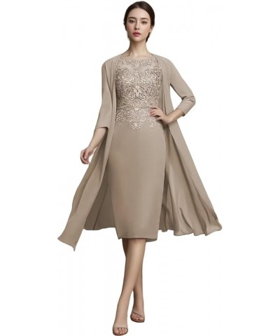 Mother of The Bride Dresses Tea Length Grandmother of The Bride Dresses Wedding Guest Groom Dress Jacket Taupe $41.24 Dresses