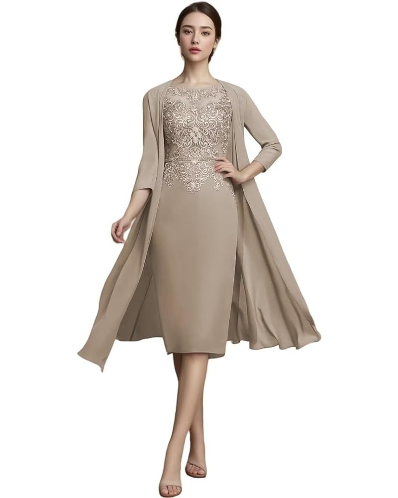 Mother of The Bride Dresses Tea Length Grandmother of The Bride Dresses Wedding Guest Groom Dress Jacket Taupe $41.24 Dresses