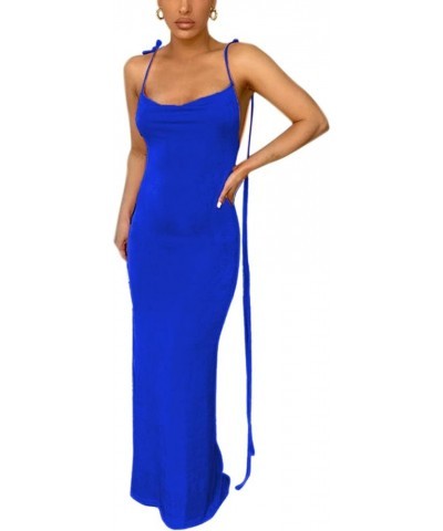 Women Maxi Dress Sexy Backless Draped Elegant Sleeveless Spaghetti Strap Evening Long Dress for Club Party Beach Blue $22.02 ...