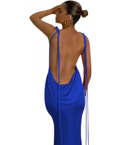 Women Maxi Dress Sexy Backless Draped Elegant Sleeveless Spaghetti Strap Evening Long Dress for Club Party Beach Blue $22.02 ...