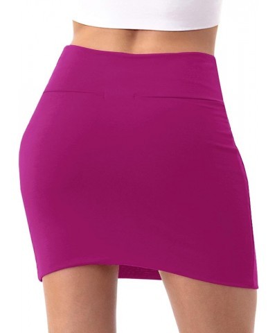 Women's Casual Rayon Stretchy Bodycon Pencil Mini Skirt Ks01-fuchsia $10.25 Skirts