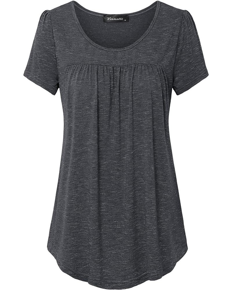 Women's Scoop Neck Pleated Blouse Top Tunic Shirt Black $18.59 Tops