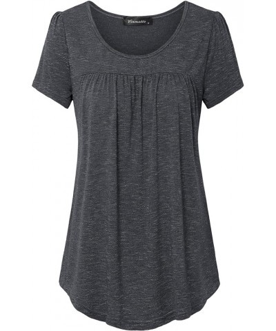 Women's Scoop Neck Pleated Blouse Top Tunic Shirt Black $18.59 Tops