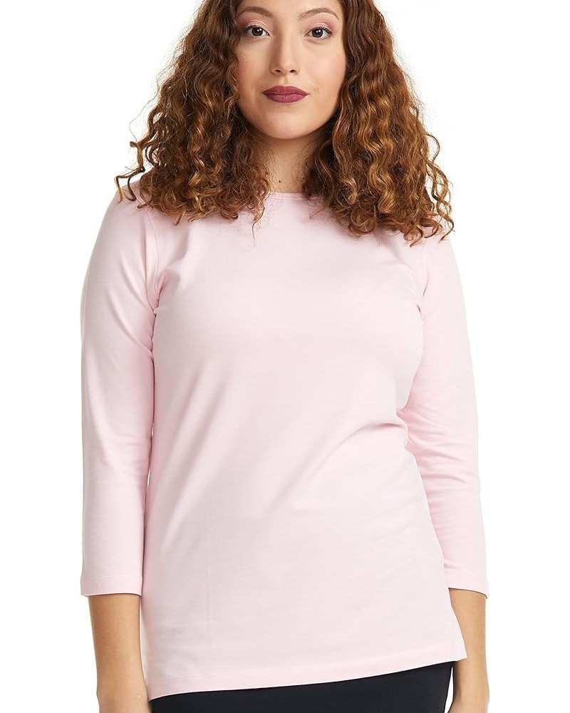 3/4 Sleeve Crew Neck Cotton T-Shirt for Women - Relaxed Fit - Base Layering Top Pink $10.00 T-Shirts