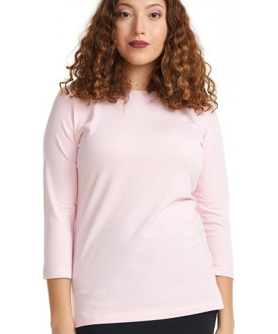 3/4 Sleeve Crew Neck Cotton T-Shirt for Women - Relaxed Fit - Base Layering Top Pink $10.00 T-Shirts