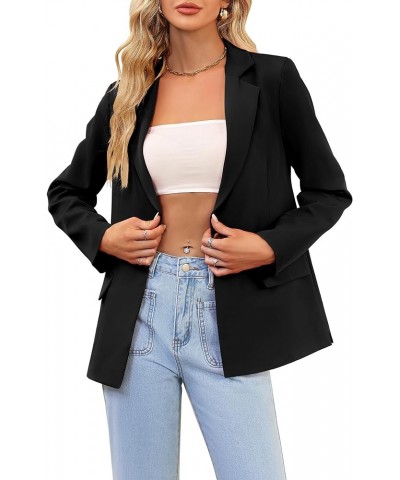 Women's Casual Blazers Open Front Long Sleeve Work Suit Office Blazer Lapel Button Jacket with Pockets Black $13.99 Suits